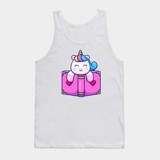 Cute Unicorn With Book Cartoon Tank Top